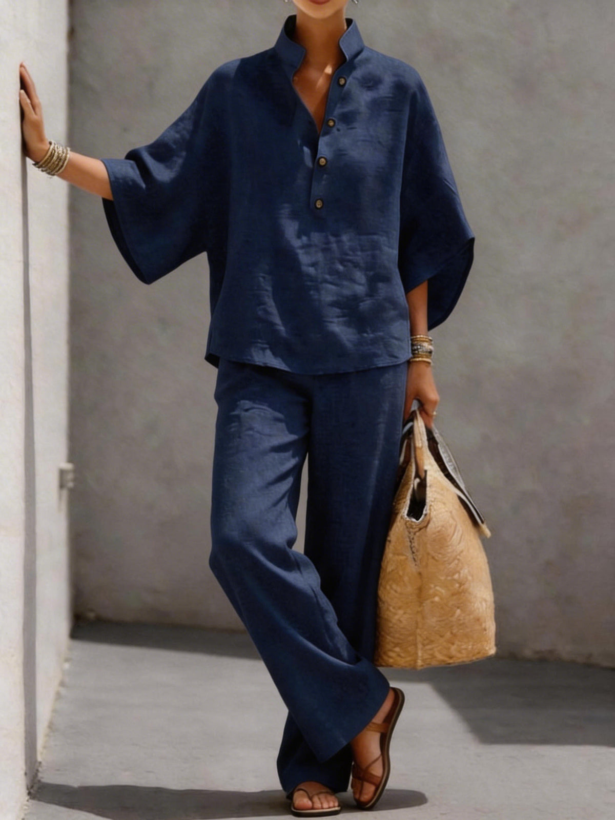 Women's Cotton Linen Shirt and Pants Set