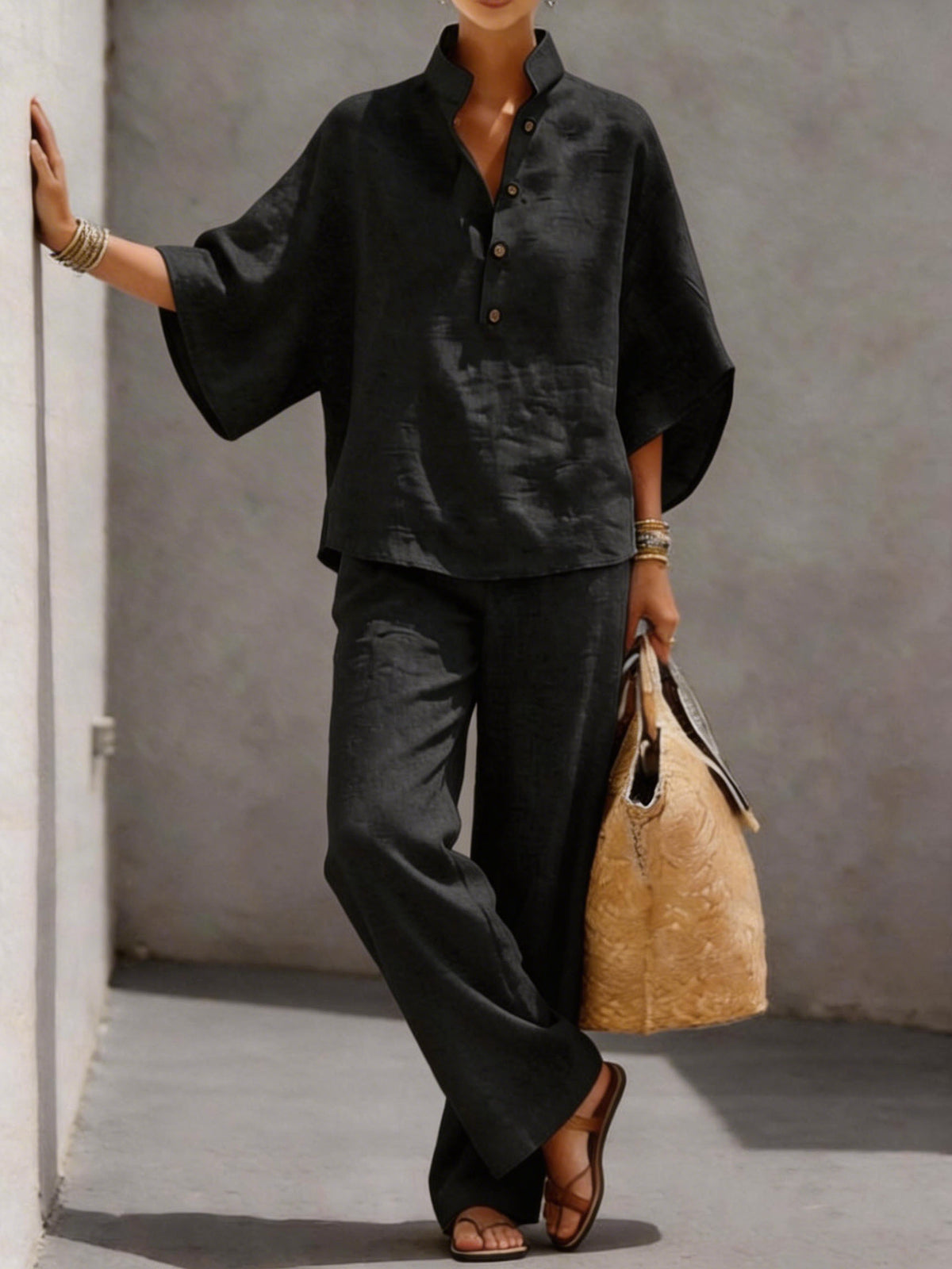 Women's Cotton Linen Shirt and Pants Set