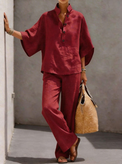 Women's Cotton Linen Shirt and Pants Set