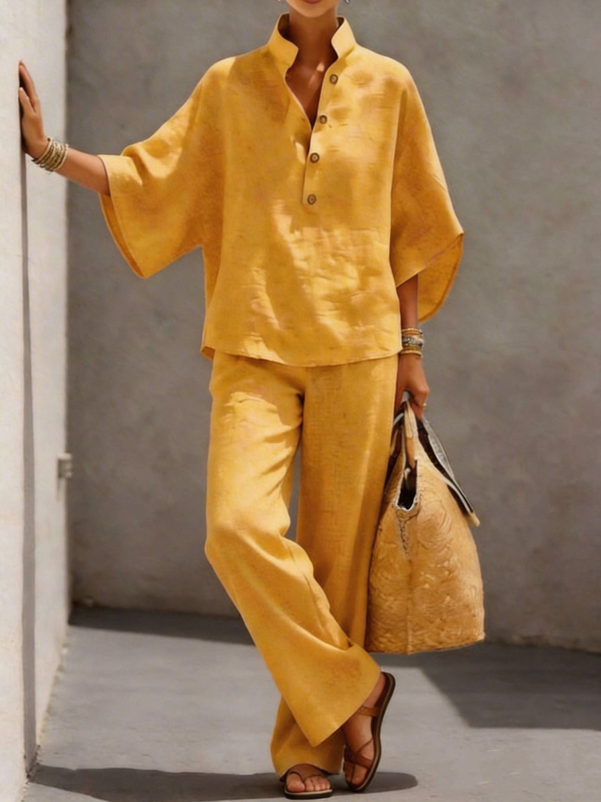 Women's Cotton Linen Shirt and Pants Set