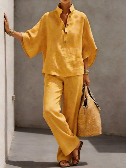 Women's Cotton Linen Shirt and Pants Set