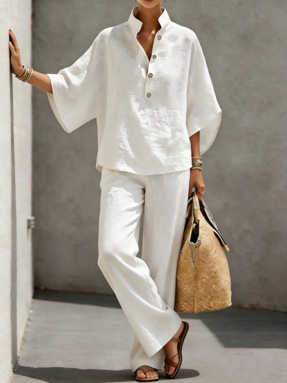 Women's Cotton Linen Shirt and Pants Set