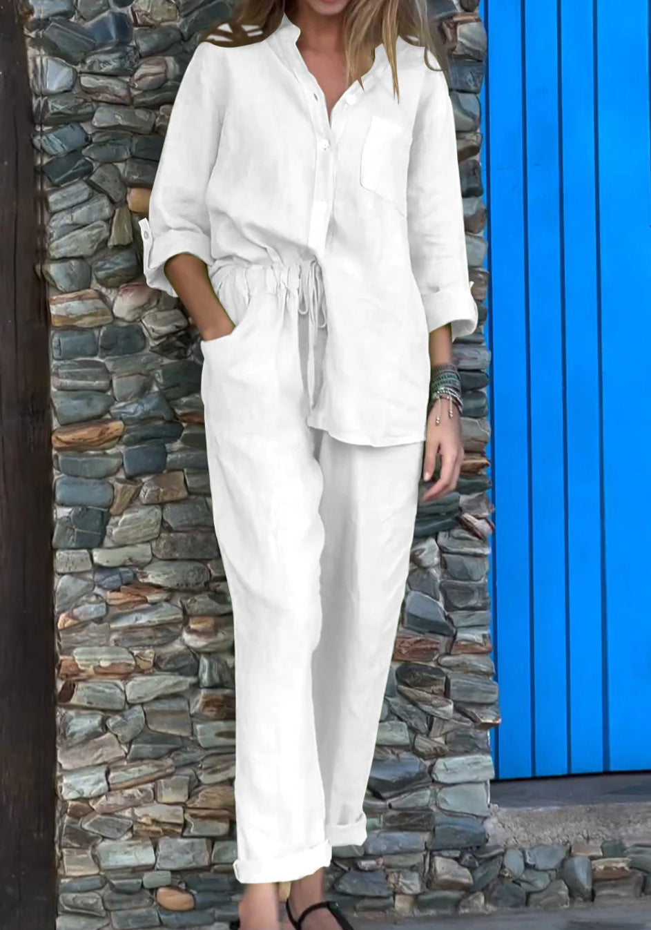 Women's Cotton Linen Shirt and Trousers Set