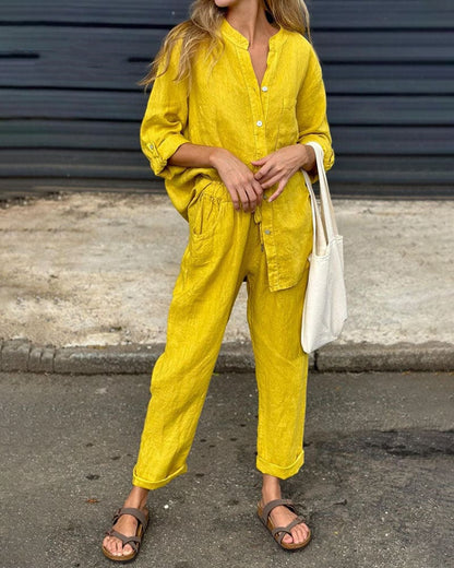 Women's Cotton Linen Shirt and Trousers Set
