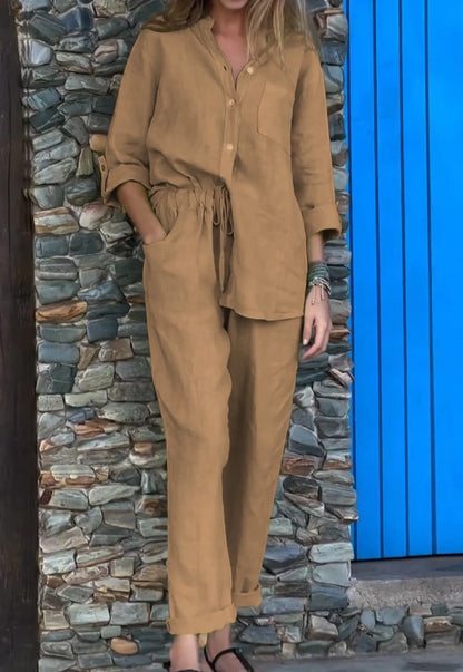 Women's Cotton Linen Shirt and Trousers Set