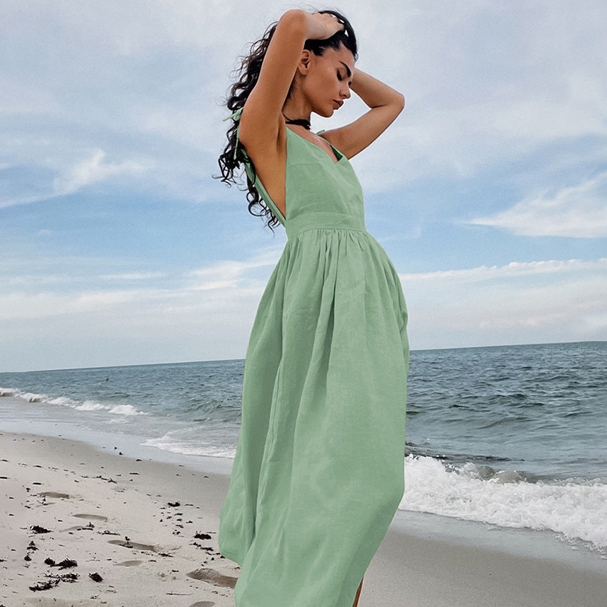 Women's Cotton Linen Suspender Dress