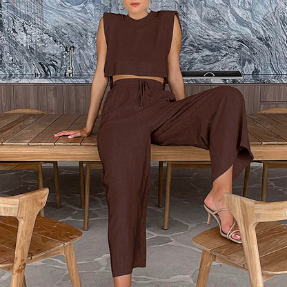 Women's Cotton Linen Vest and Pants Set