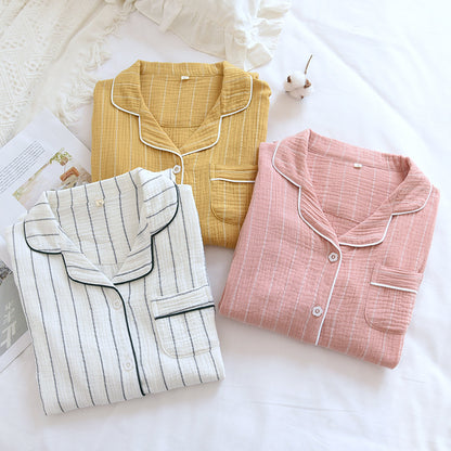 Women's Cotton Long Sleeve Crepe Striped Nightgown