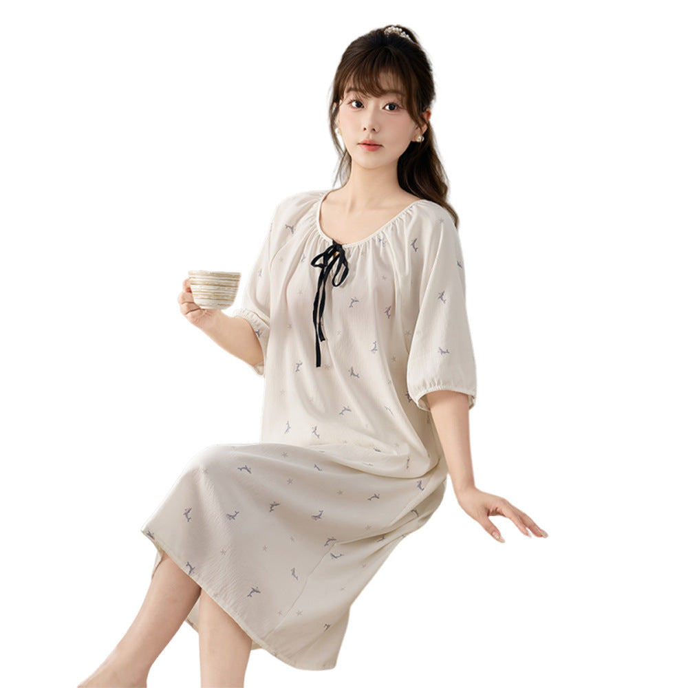 Women's Cotton Nightgown with Puff Sleeves