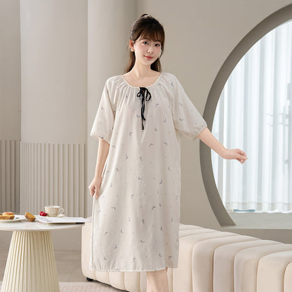 Women's Cotton Nightgown with Puff Sleeves