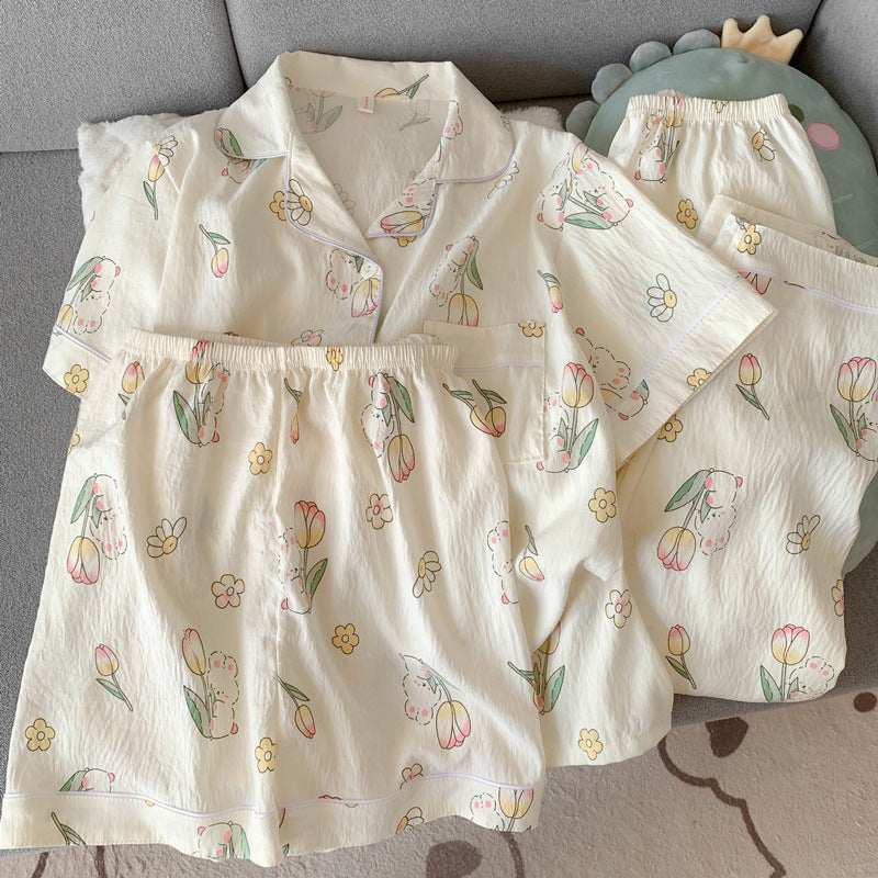 Women's Cotton Pajama Set Short Sleeve Home Wear