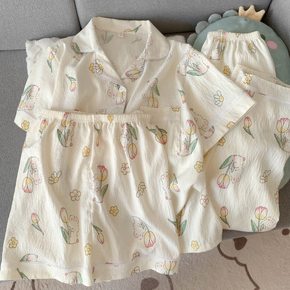 Women's Cotton Pajama Set Short Sleeve Home Wear