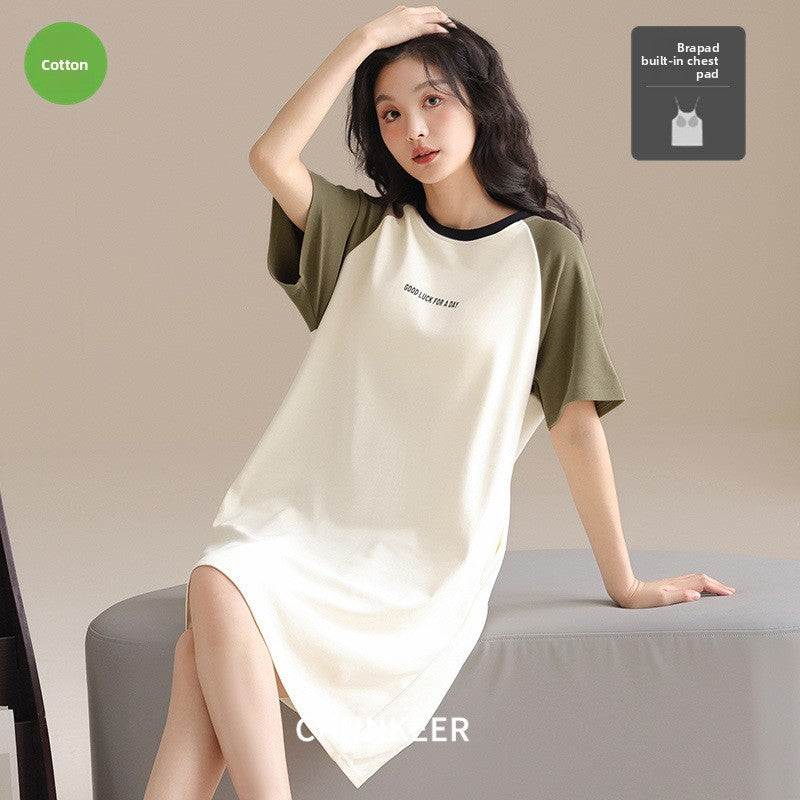 Women's Cotton Pajama Set with Chest Pad