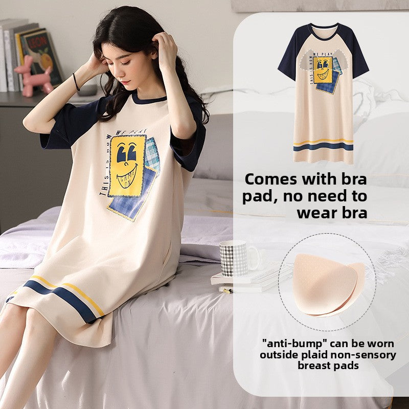 Women's Cotton Pajama Set with Chest Pad
