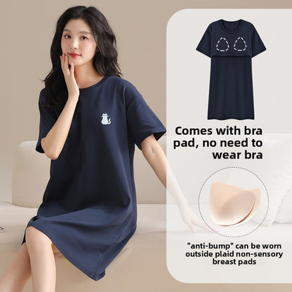 Women's Cotton Pajama Set with Chest Pad