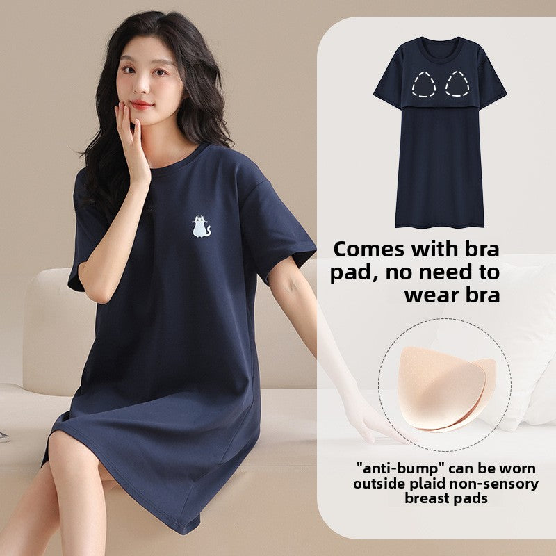 Women's Cotton Pajama Set with Chest Pad