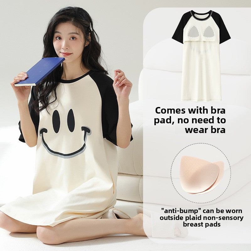 Women's Cotton Pajama Set with Chest Pad