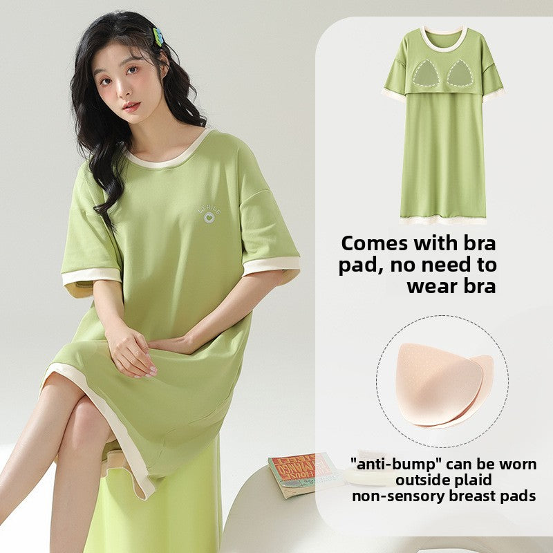 Women's Cotton Pajama Set with Chest Pad