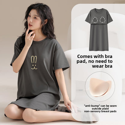 Women's Cotton Pajama Set with Chest Pad