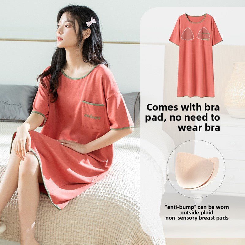 Women's Cotton Pajama Set with Chest Pad