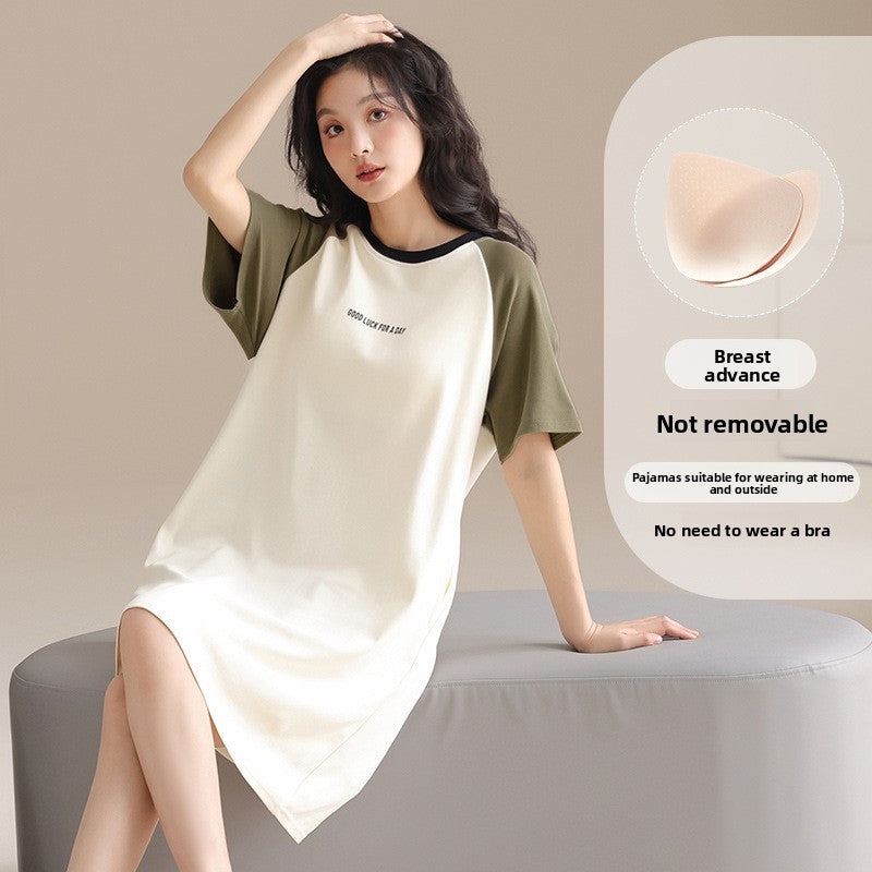 Women's Cotton Pajama Set with Chest Pad
