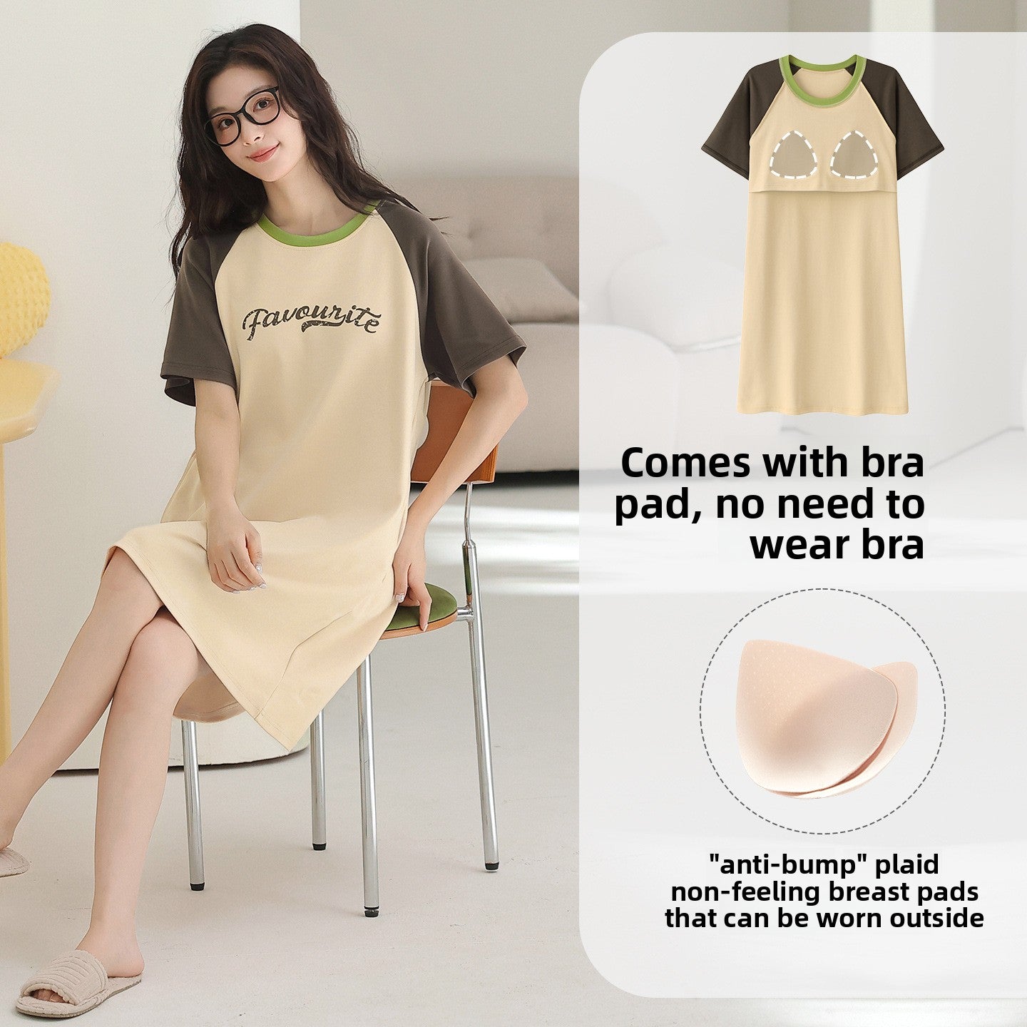 Women's Cotton Pajama Set with Chest Pad