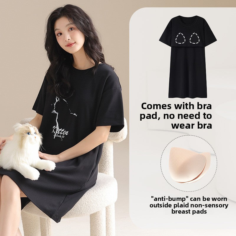 Women's Cotton Pajama Set with Chest Pad