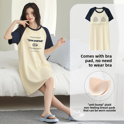 Women's Cotton Pajama Set with Chest Pad