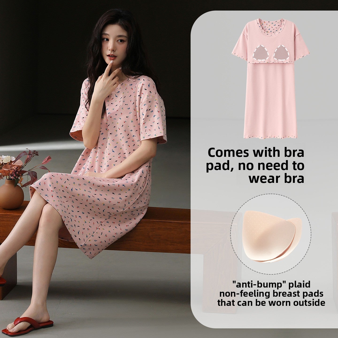 Women's Cotton Pajama Set with Chest Pad