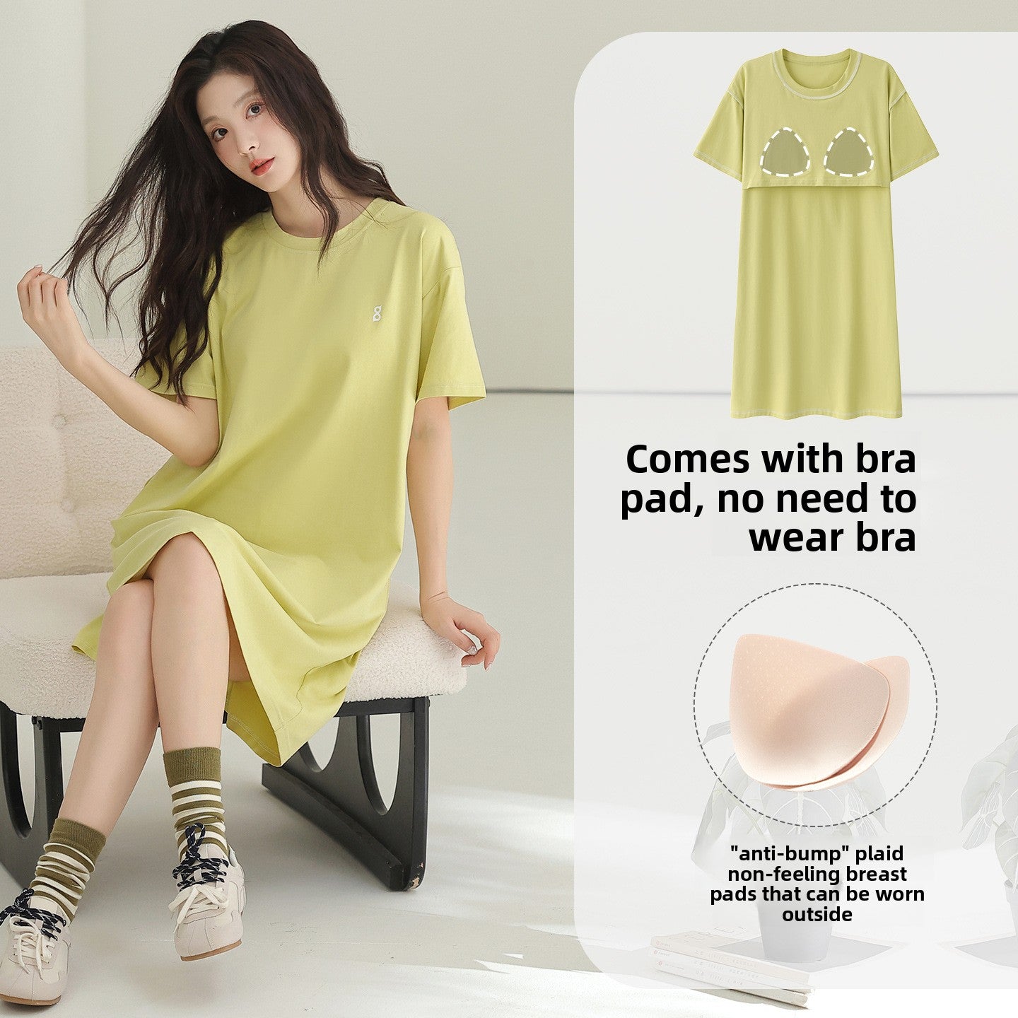 Women's Cotton Pajama Set with Chest Pad