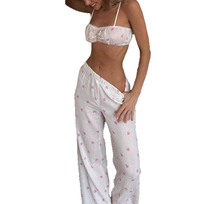 Women's Cotton Pajama Set with Love Print