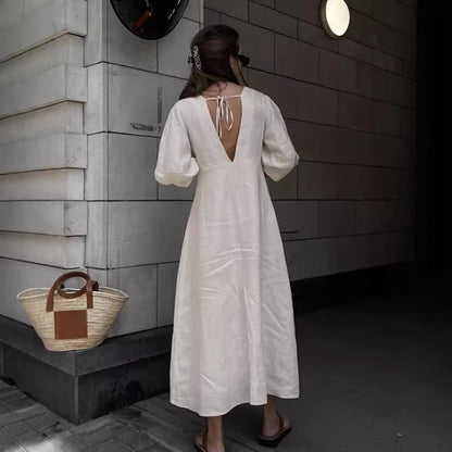 Women's Cotton Puff Sleeve Dress
