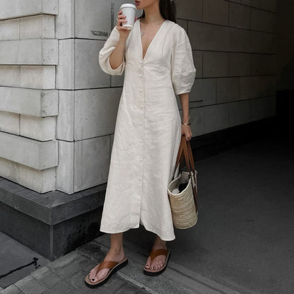 Women's Cotton Puff Sleeve Dress