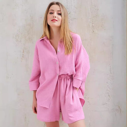 Women's Cotton Shirt and Shorts Two-Piece