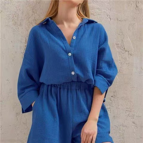 Women's Cotton Shirt and Shorts Two-Piece