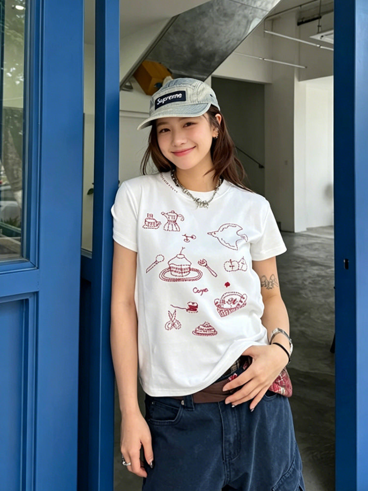 Women's Cotton Short Sleeve Cartoon Print T-shirt