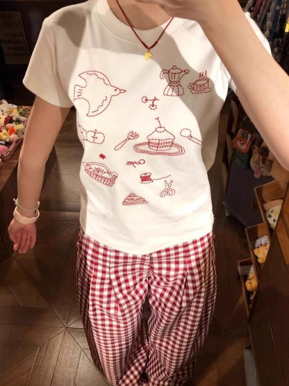Women's Cotton Short Sleeve Cartoon Print T-shirt