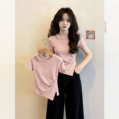 Women's Cotton Short Sleeve Slit T-Shirt
