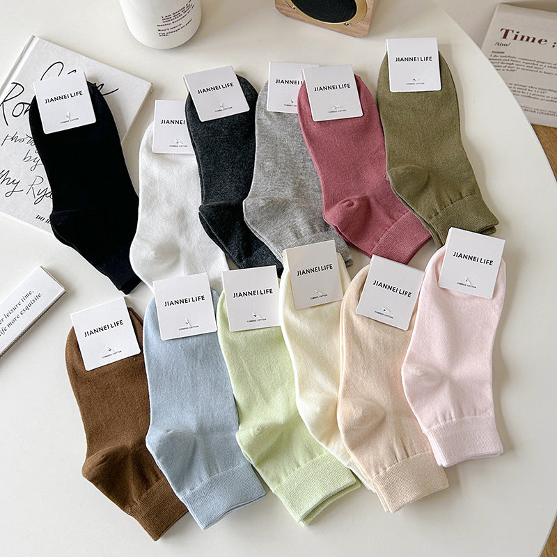 Women's Cotton Solid Color Medium Tube Casual Socks