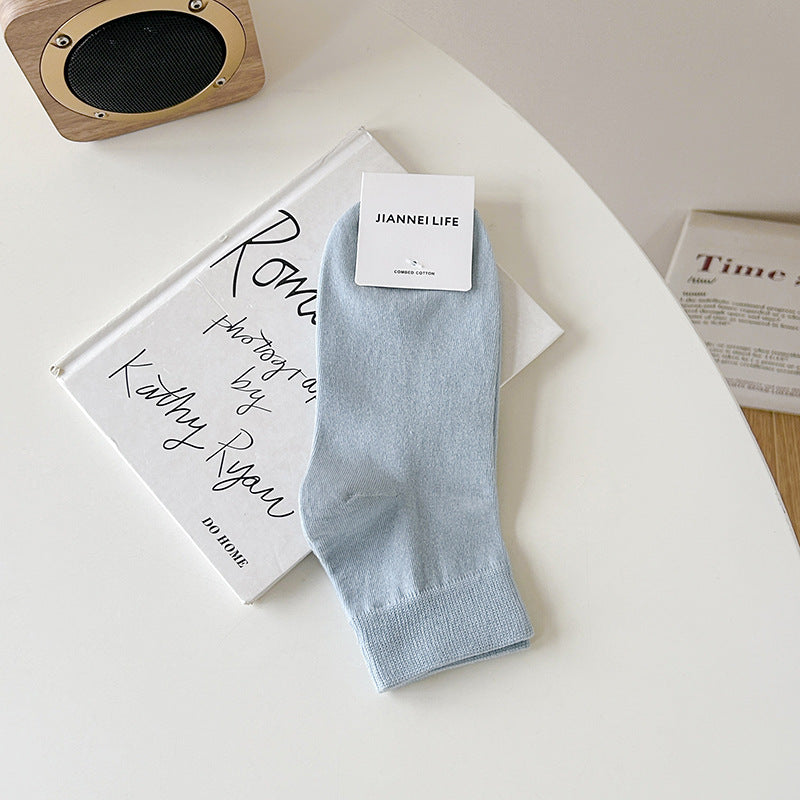 Women's Cotton Solid Color Medium Tube Casual Socks