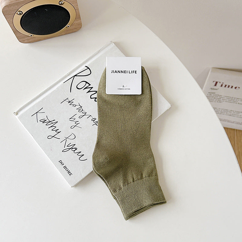 Women's Cotton Solid Color Medium Tube Casual Socks