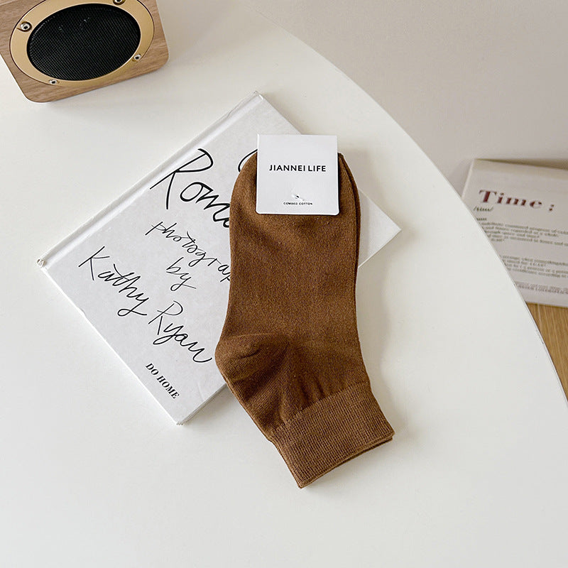 Women's Cotton Solid Color Medium Tube Casual Socks