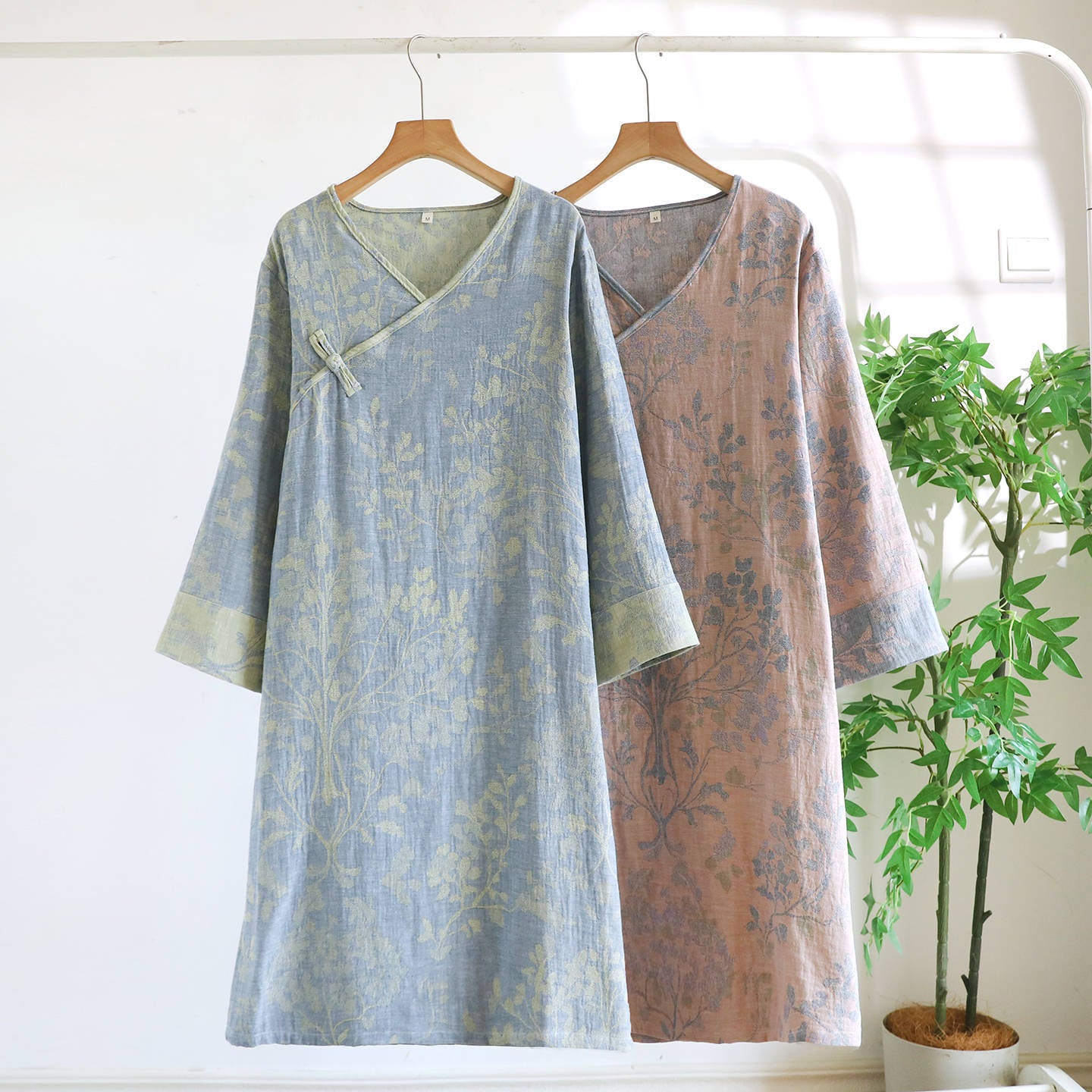Women's Cotton V-Neck Mid-Length Home Dress