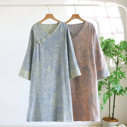 Women's Cotton V-Neck Mid-Length Home Dress