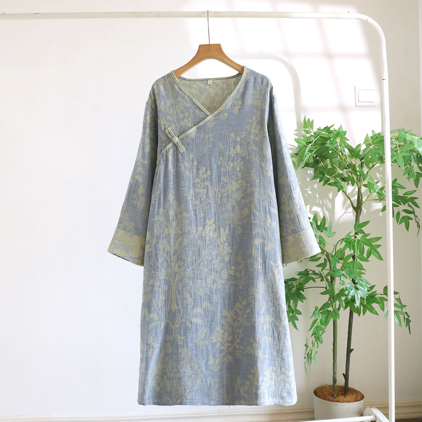 Women's Cotton V-Neck Mid-Length Home Dress
