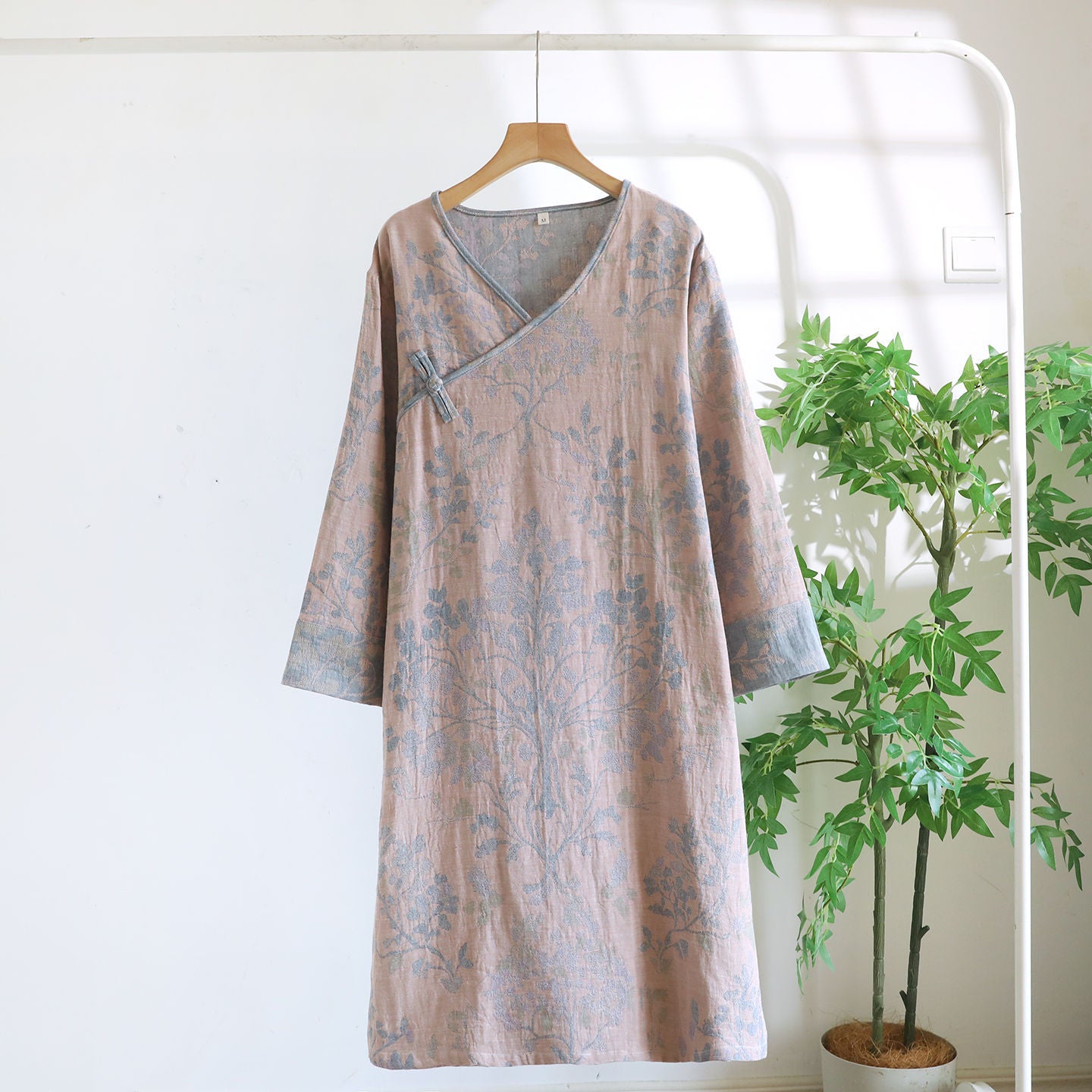 Women's Cotton V-Neck Mid-Length Home Dress