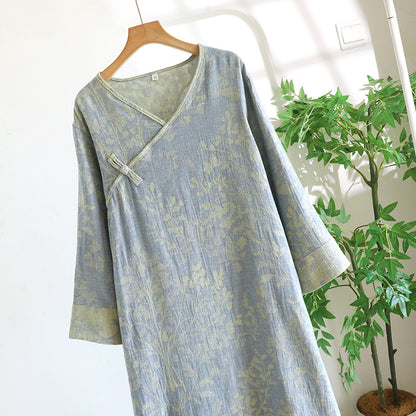 Women's Cotton V-Neck Mid-Length Home Dress