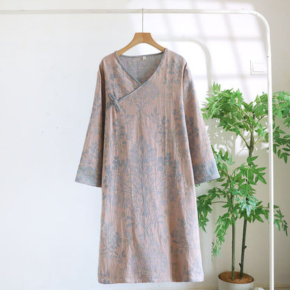 Women's Cotton V-Neck Mid-Length Home Dress