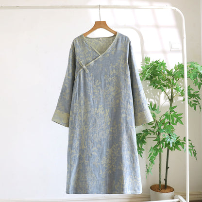 Women's Cotton V-Neck Mid-Length Home Dress