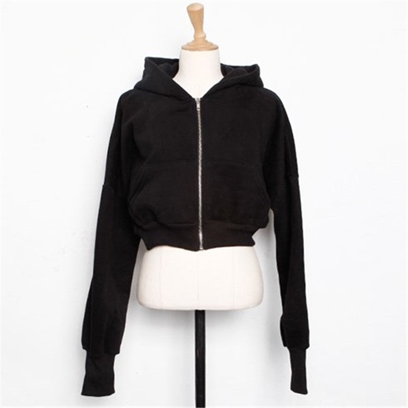 Women's Cotton Zipper Hoodie Streetwear Short Crop Sweatshirt